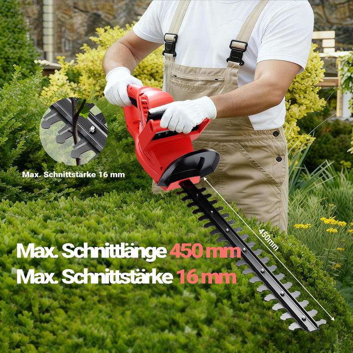 Actual product image Wiltec XPOtool Electric Hedge Trimmer 520W with 450mm Cutting Length, Quick-stop Brake, and Hand Protection (Electrical connection)