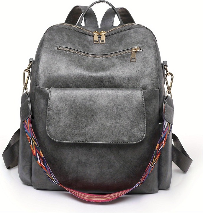 Only-Bags.Store Retro Solid Colour Backpack Purse, Geometric Wide Strap Shoulder Bag, Fashion PU Leather
