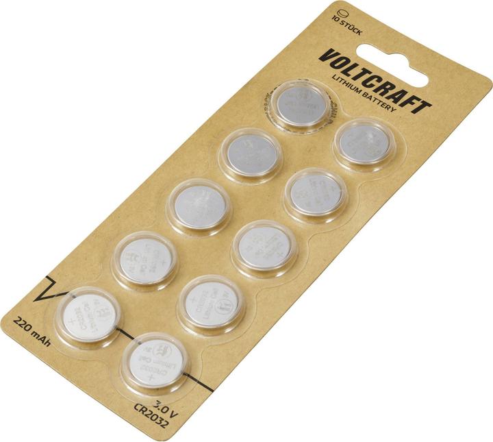 Produktbild Voltcraft Knopfzelle CR 2032 3 V 10 St. 220 mAh Lithium VC-16107995 (10 Stk., Gerätespezifisch, 220 mAh)