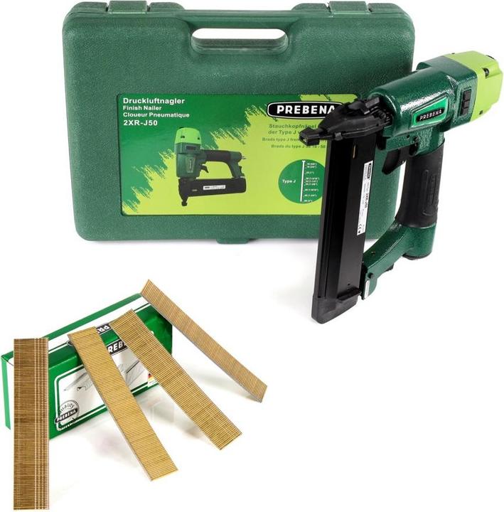 Image du produit Prebena 2XR-J50 cloueur pneumatique en mallette de transport + Pointes à tête perdue Brads 25 mm