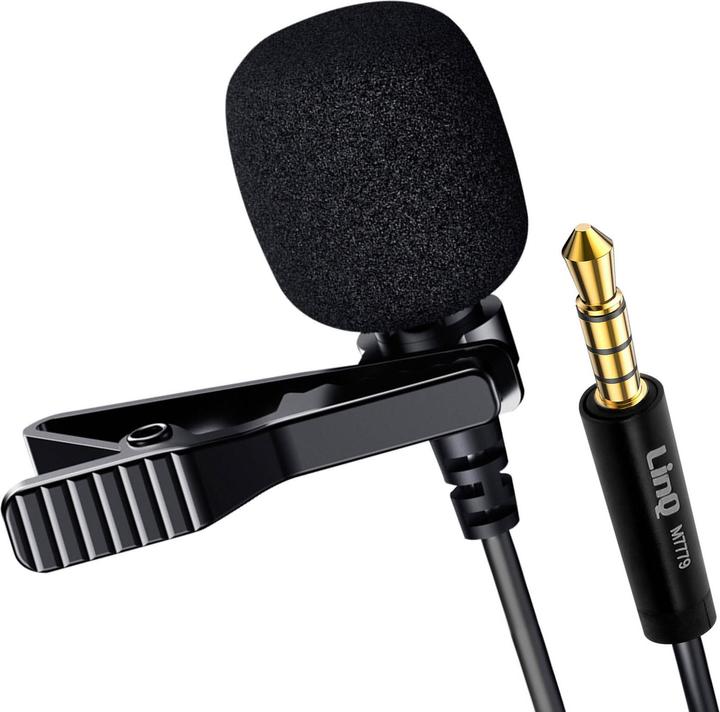 Immagine prodotto LinQ Microfono a cravatta con cancellazione del rumore, presa jack da 3,5 mm, - Nero