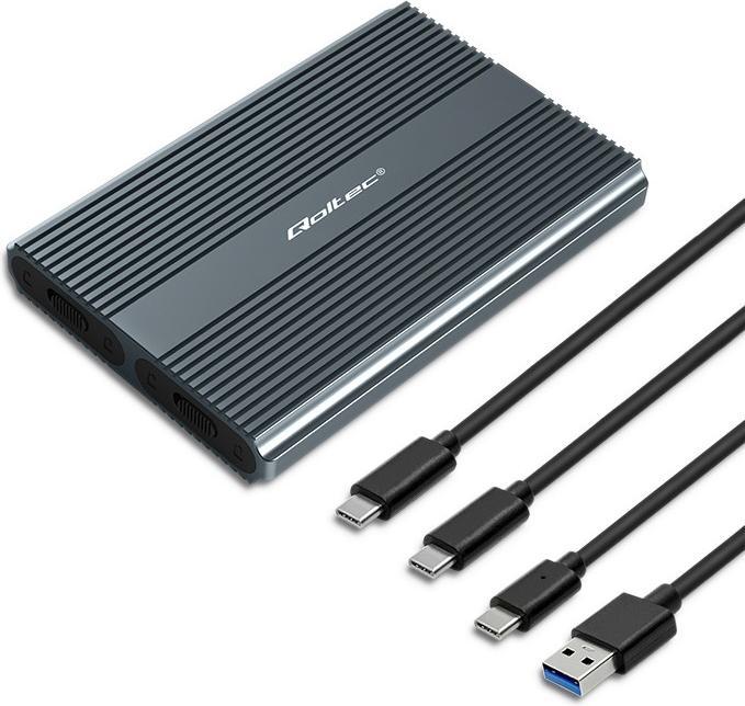 Produktbild Qoltec Obudowa | kieszeń na dysk M.2 SSD SATA | NVME | DUAL |USB-C (M.2)