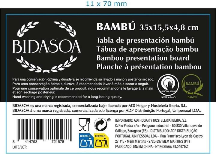 Image du produit Bidasoa Plateau pour snacks Bambu Marron Bois 36 x 15,5 x 4,8 cm