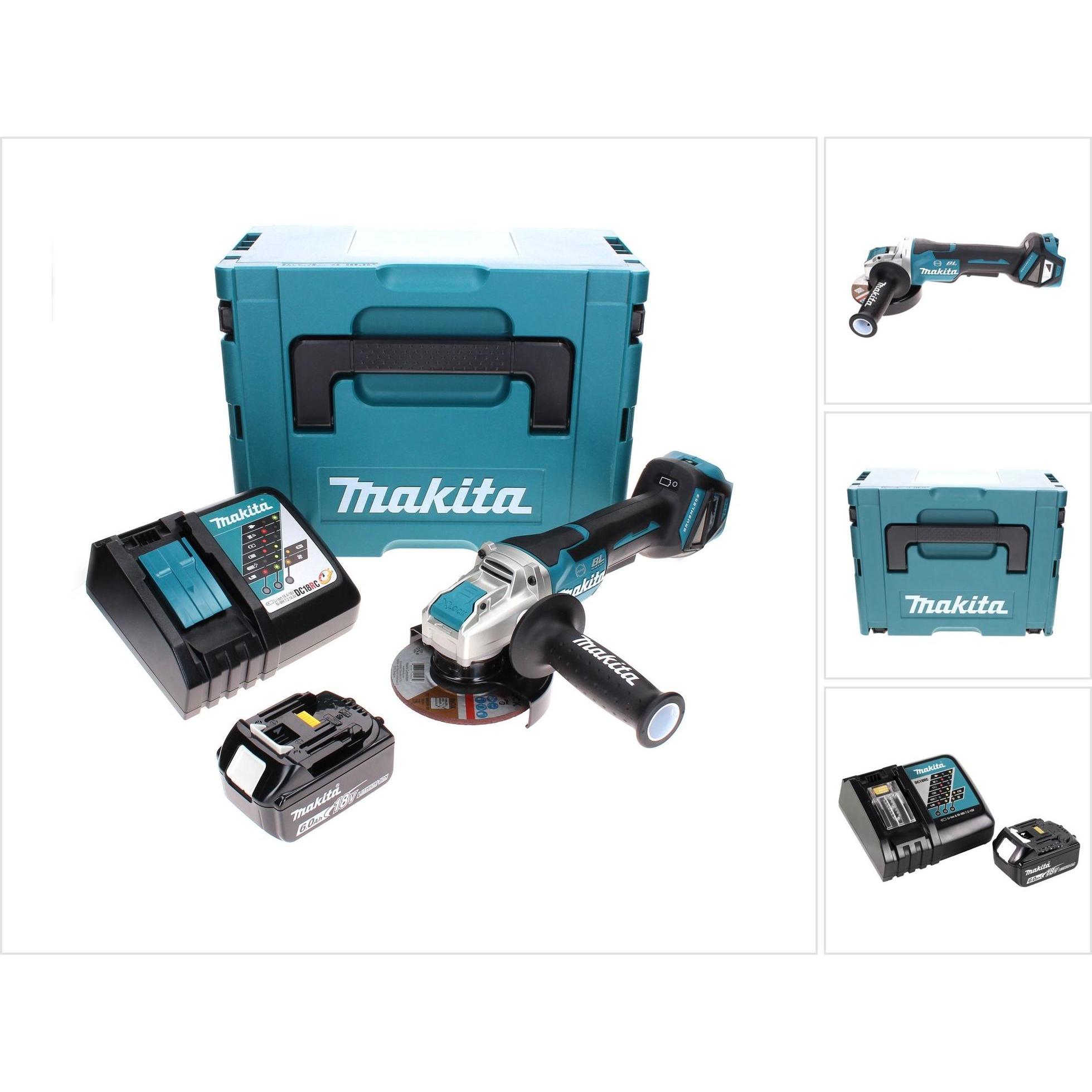 Makita, Winkelschleifer, DGA 519 RG1J Akku Winkelschleifer 18 V 125 mm Brushless X-Lock + 1x Akku 6,0 Ah + Ladegerät (12...