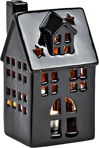 G. Wurm Windlicht Haus aus Porzellan Schwarz (B/H/T) 9x16x7cm