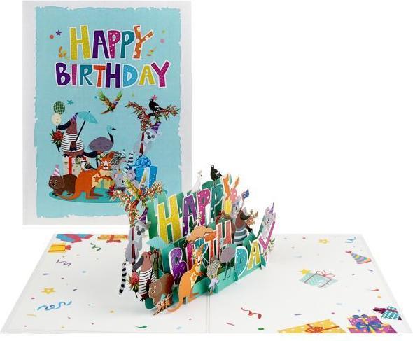 MU Classic 3D Pop-Up Geburtstags Glückwunschkarte - Tiere (1 pcs.)