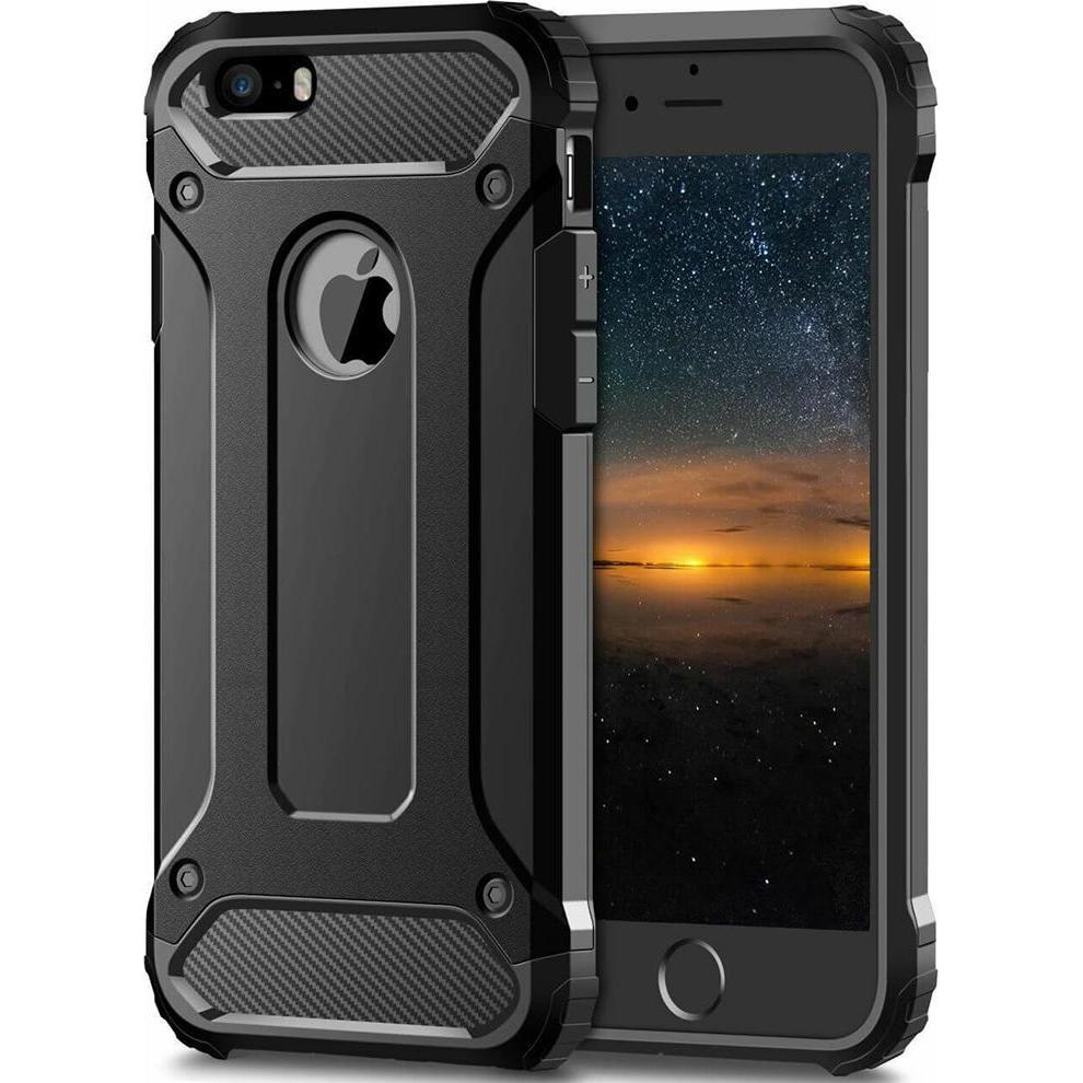 Techsuit - Hybrid Armor - iPhone 5 / iPhone 5s / iPhone SE - Black (Apple iPhone 5), Cover smartphone, Nero