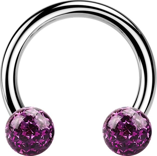 Actual product image Star Piercing Circular barbell silver with two crystal balls violet epoxy protective layer (without brassTitanium G23, Titanium G23)