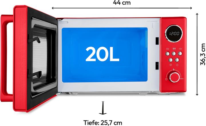 Produktbild Medion rot, 800 W Leistung, 20 L kompakt, 5 Mikrowellenstufen, Auftaufunktion, Timerfunktion, stilvolles Re (20 l)