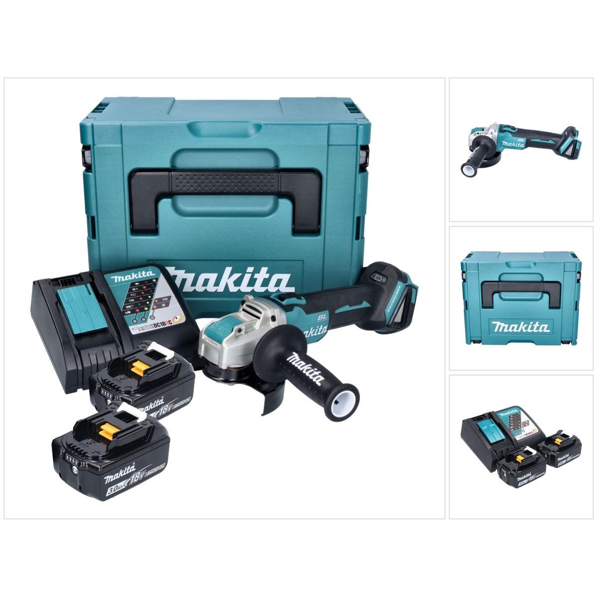 Makita, Winkelschleifer, DGA 521 RFX1J Akku Winkelschleifer 18 V 125 mm X-LOCK Brushless + 2x Akku 3,0 Ah + LadegerÃ¤ (1...