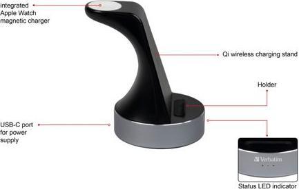 Produktbild Verbatim 2 in 1 Qi Wireless+Apple Watch Charger (27 W)
