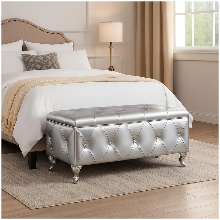 Produktbild HTI-Living Gepolsterte Sitzbank mit Truhe Maribella Silber (96 cm)