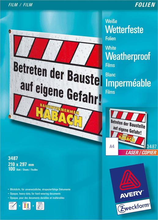 Productafbeelding Avery 3487 folies (120 g/m², 1 x)