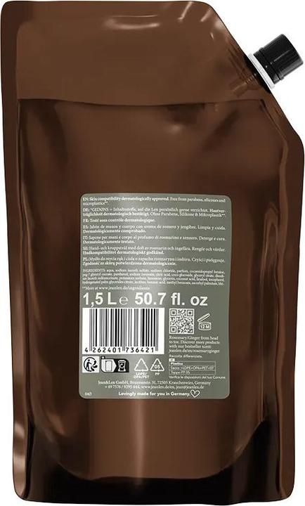 Produktbild Jean & Len Rosemary und Ginger (Flüssigseife, Handseife Nachfüllpackung, 1500 ml)