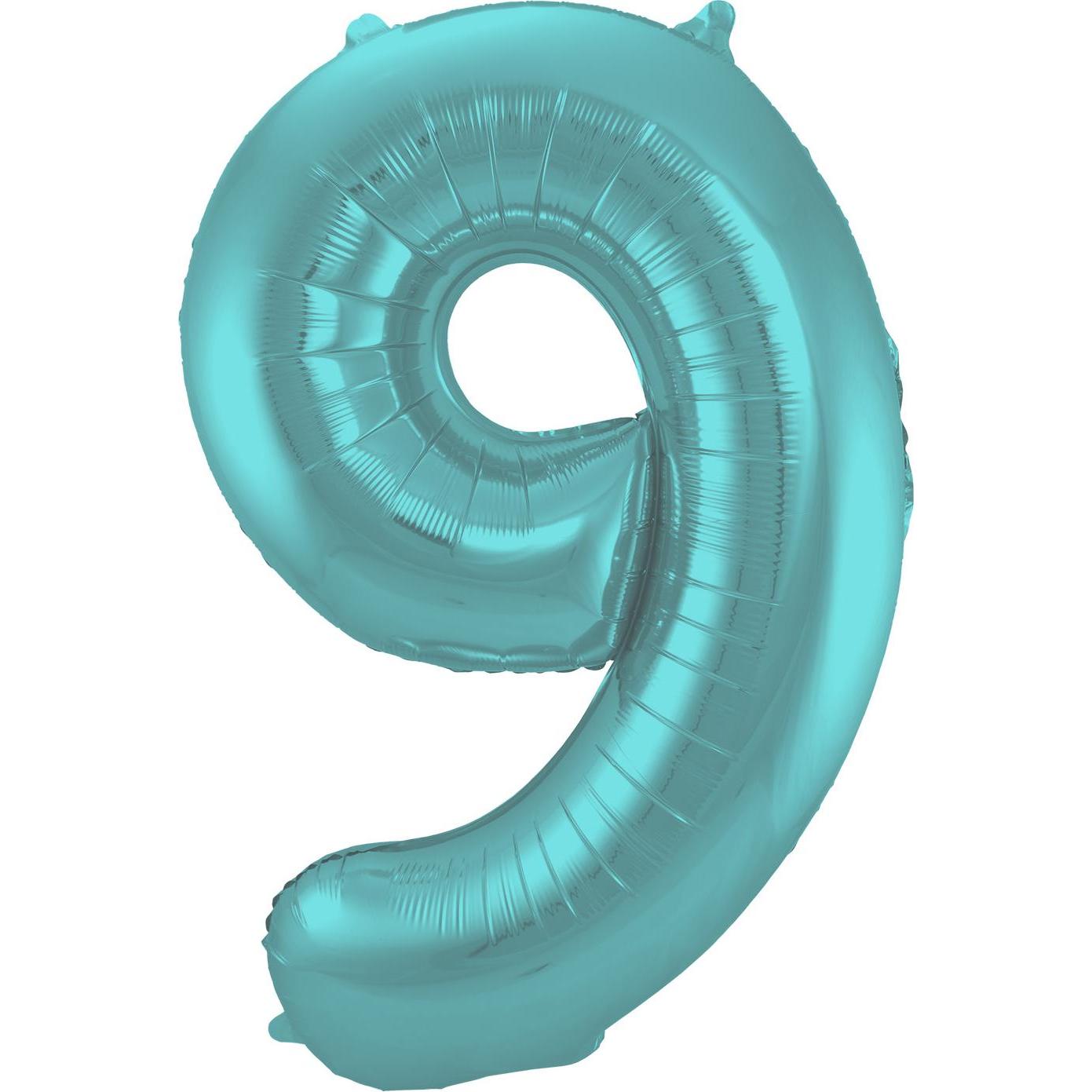 Folat Folienballon Zahl 9 Pastell Aqua Metallic Matt - 8