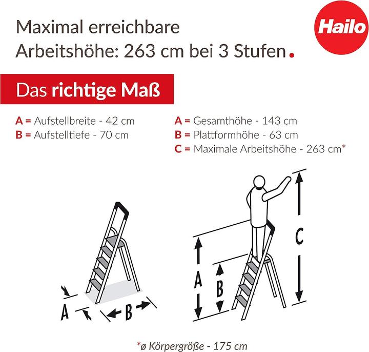 Produktbild Hailo L84 ComfortLine Alu-Sicherheits-Stehleiter (Stehleiter, 70 cm)
