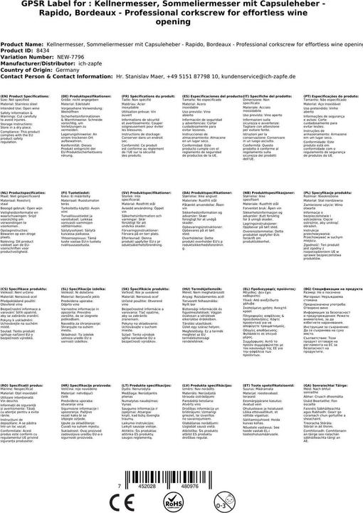 Nährwerte und Zutaten Ich-zapfe Kellnermesser rapido, bordeaux (Kellnermesser)