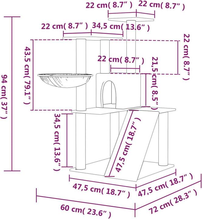 Immagine prodotto vidaXL Tiragraffi per gatti (94 cm, Grigio scuro)