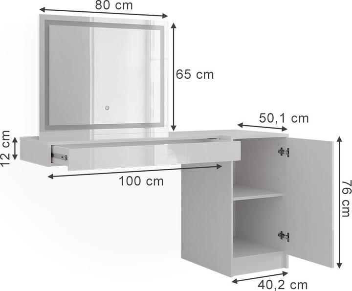 Produktbild Vicco Schminktisch Sherry, Weiss, 100 cm 3 Teile (100 x 40.10 x 76 cm)