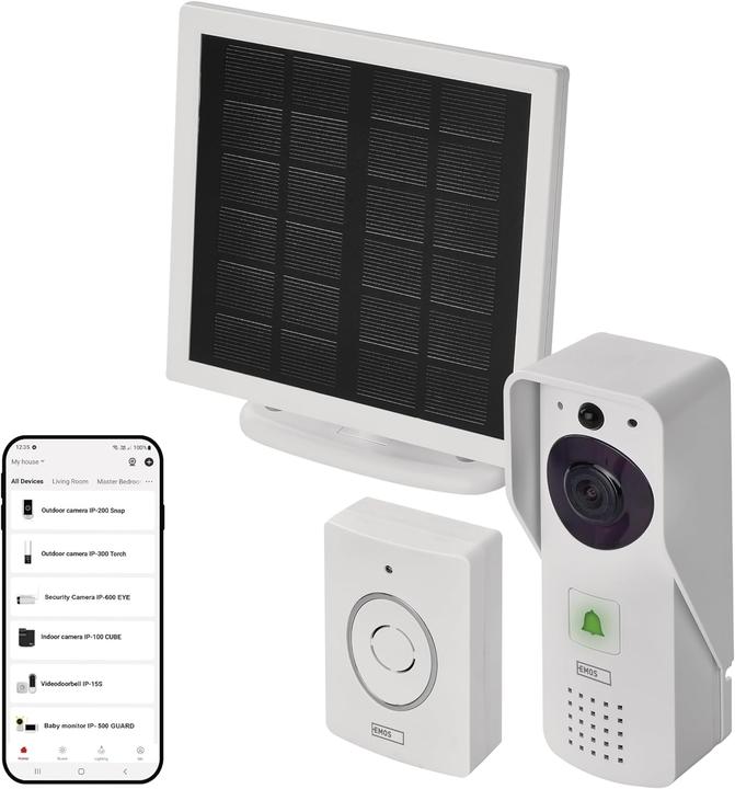 Produktbild Emos GoSmart Drahtlose Video-Türklingel IP-09D mit WiFi und Solarpanel, batteriebetrieben (WLAN)