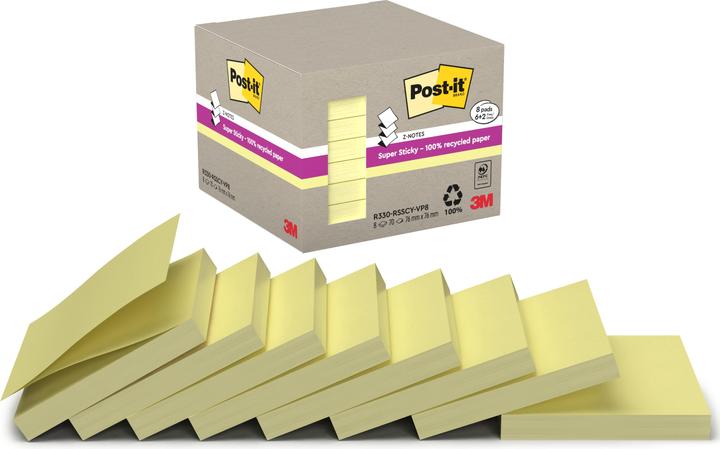 Produktbild Post-it Haftnotizen Z-Notes Recycling Tower, gelb (76 x 76 mm)