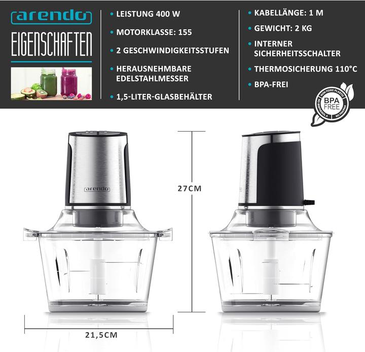 Actual product image Arendo Multizerkleinerer mit Glasbehälter (1500 ml, 400 W)
