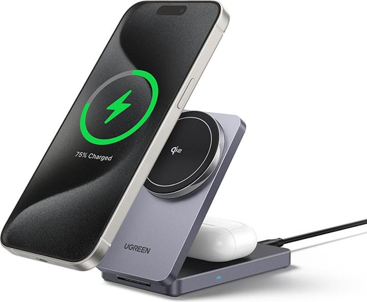 Produktbild Ugreen Qi2 15w 2-In-1 Wireless Charger Magsafe Fast Charging Station Grey