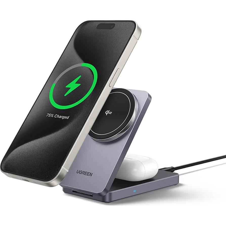 Ugreen Grigio Wireless Charger 2In1 (20 W), Caricabatteria Senza Fili,
