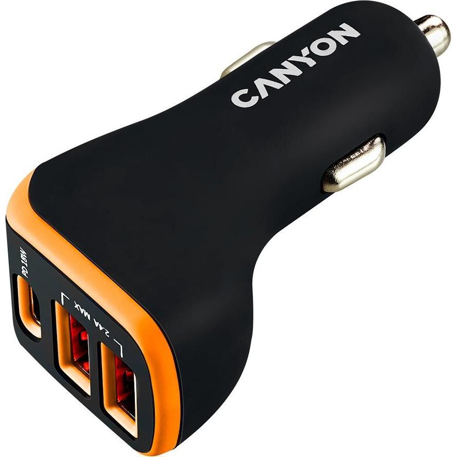 Canyon KFZ-Ladegerät 3Port 2xUSB-A,USB-C PD /orange, Auto Adapter, Schwarz, Orange