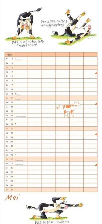 Produktbild YogafürKüheFamilienplaner2026-Wandkalender-Familien-Kalendermit6Spalt (22 x 49 cm)