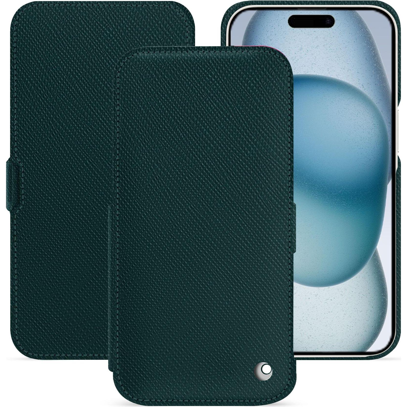 Thumbnail - Noreve Lederschutzhülle horizontal (Apple iPhone 15), Smartphone Hülle, Grün