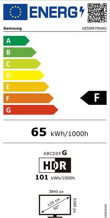 Energy Label Samsung UE50M70HAUXXN (50", M70H, Mini-LED, 4K, 2026, CH)