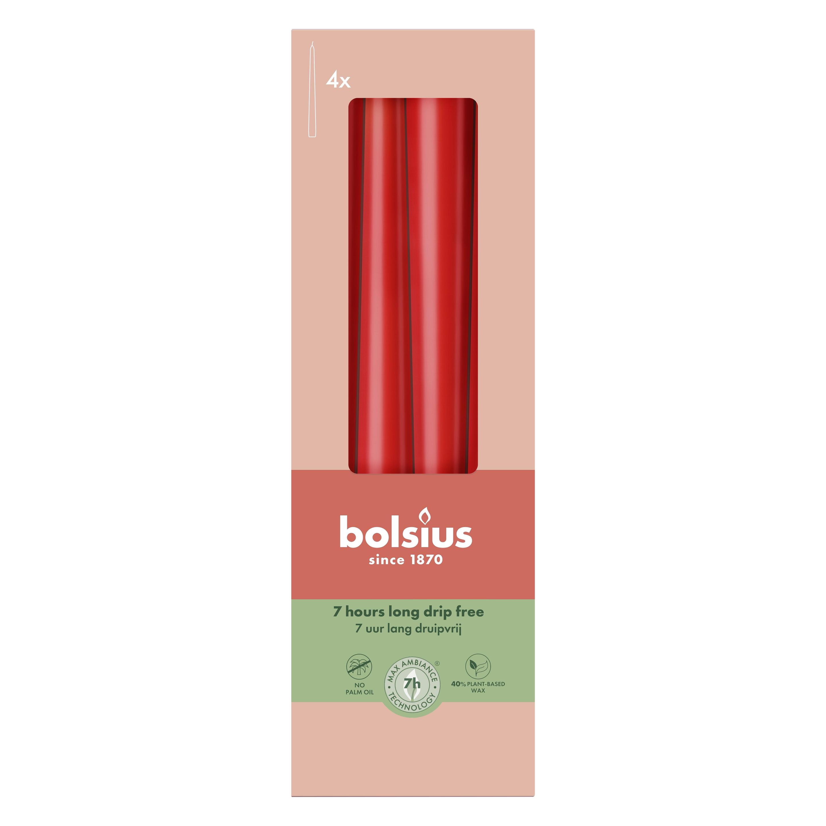 Bolsius, Kaarsen, Rode Conische Bougie 24x245mm 4 (4 Pcs.)