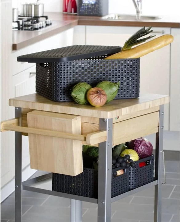 Image du produit Curver Basket with lid Rattan Style M dark gray (40 x 29 x 19 cm, 18 l)