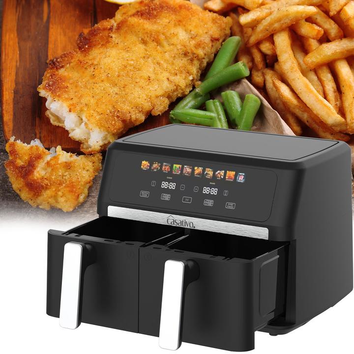 Produktbild Casativo Premium Doppelkorb Heissluftfritteuse, Dual Zone, 2x 4,5 l - Air Fryer Edelstahl / ABS