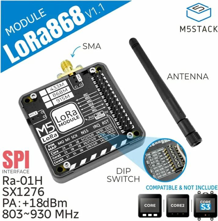 Produktbild M5Stack LoRa 868MHz Modul V1.1 mit Antenne