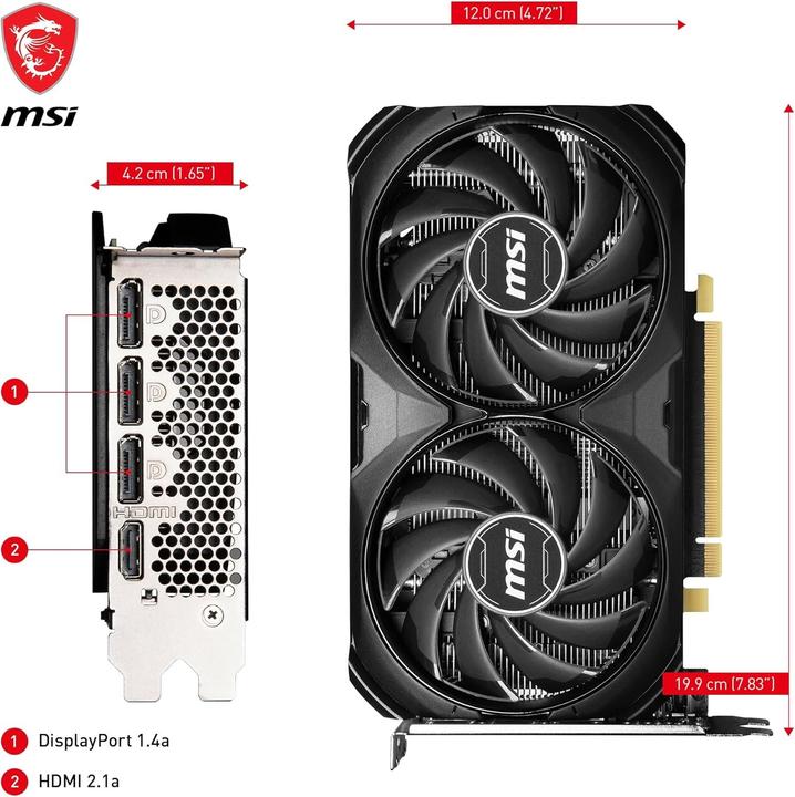 Actual product image MSI GeForce RTX 4060 Ti Ventus 2X Black 8G OC, 8192 MB GDDR6 (8 GB)