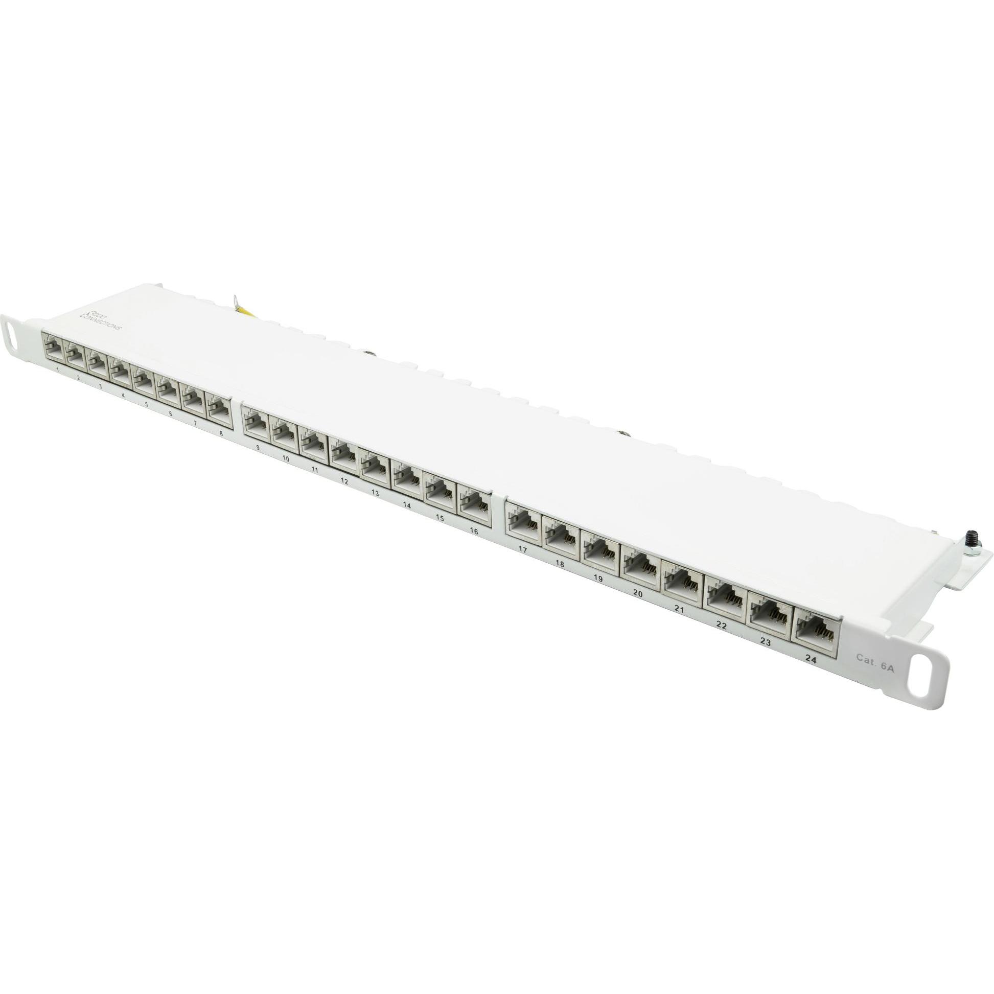 Good Connections Patchpanel 48,30cm (19") Cat. 6A, 24 Ports, 0,5 U, STP geschirmt, werkzeuglos zu öffnen, reinweiß (R, S...