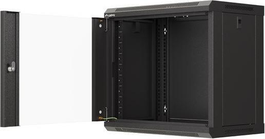 Produktbild Lanberg Wandmontierter Rack-Schrank 19 9HE 540x350 schwarz verglaste Türen (FLAT PACK) (19 Zoll Rack)
