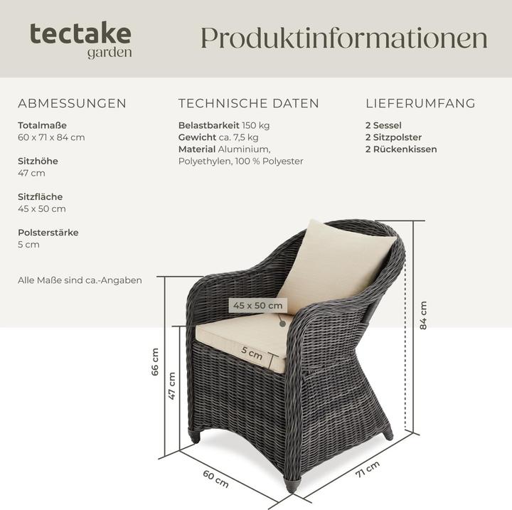 Image du produit tectake Chaise Fauteuil de jardin