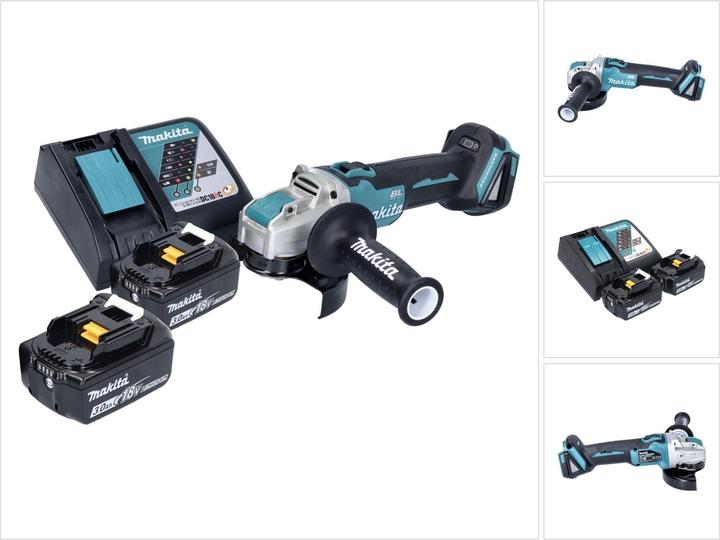 1x Makita DGA 521 cordless angle grinder, 1x additional handle ( 158237-4 ), 1x protective cover ( 347618-9 ), 2x Makita BL 1830 B 18 V 3.0 Ah battery, 1x Makita DC 18 RC charger