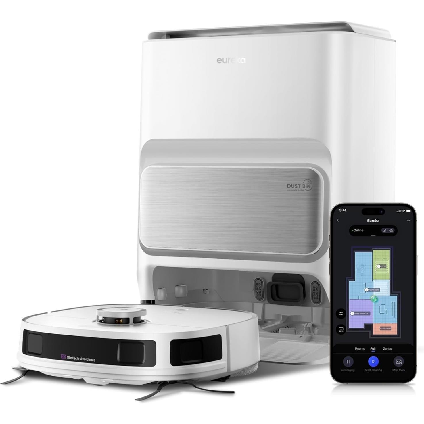 Eureka J12 white - Robotstofzuiger - 3D-objectherkenning - 5.200 mAh batterij -, Robot aspirapolvere, Bianco