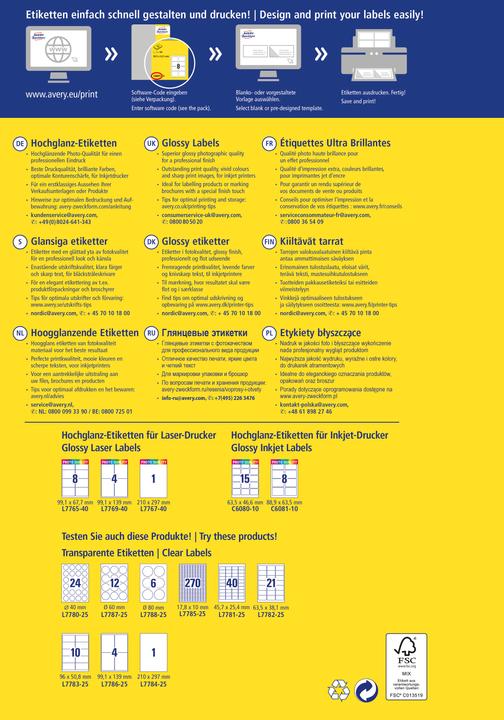 Actual product image Avery Glossy labels