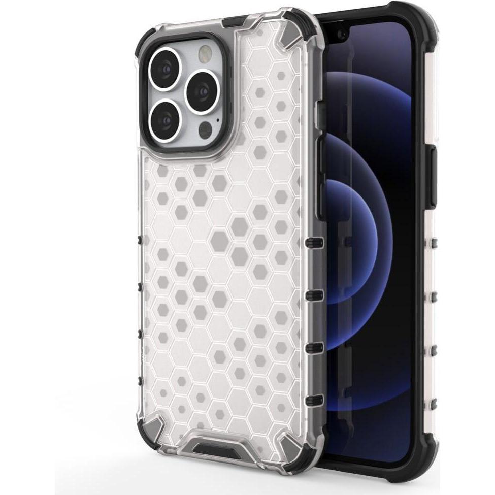 Hurtel Honeycomb Case armor cover with TPU Bumper for iPhone 13 Pro transparent (Apple iPhone 13 Pro), Smartphone Hülle,...