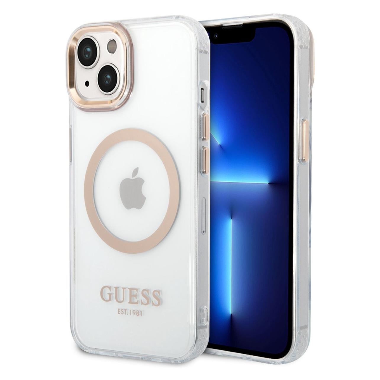 Guess GUHMP14MHTRMD IPhone 14 Plus 6, 7" Złoty/gold Hard Case Metal Outline Magsafe (Apple IPhone 14 Plus), Smartphone Hülle, Gold