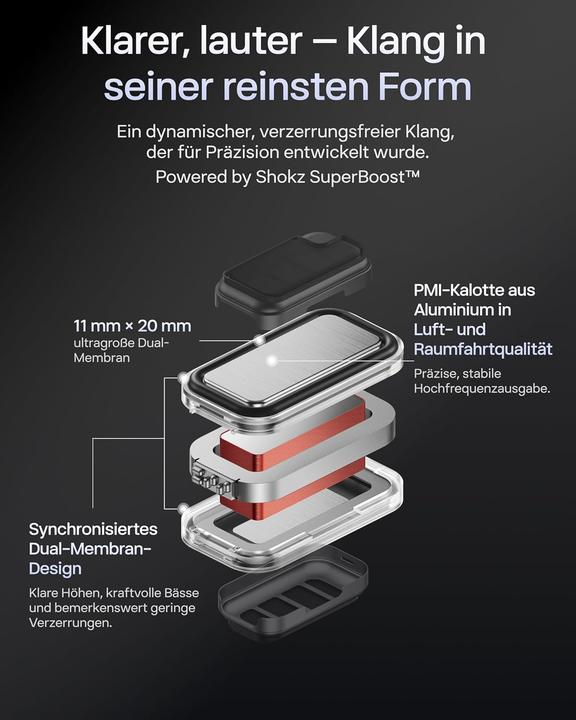 Produktbild Shokz OpenFit Pro Open-Ear-Kopfhörer mit Geräuschreduzierung (ANC, Keine Geräuschunterdrückung, 50 h, Kabellos)