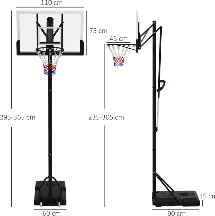 Produktbild SportNow Basketballkorb mit Ständer Stahl, Kunststoff Schwarz