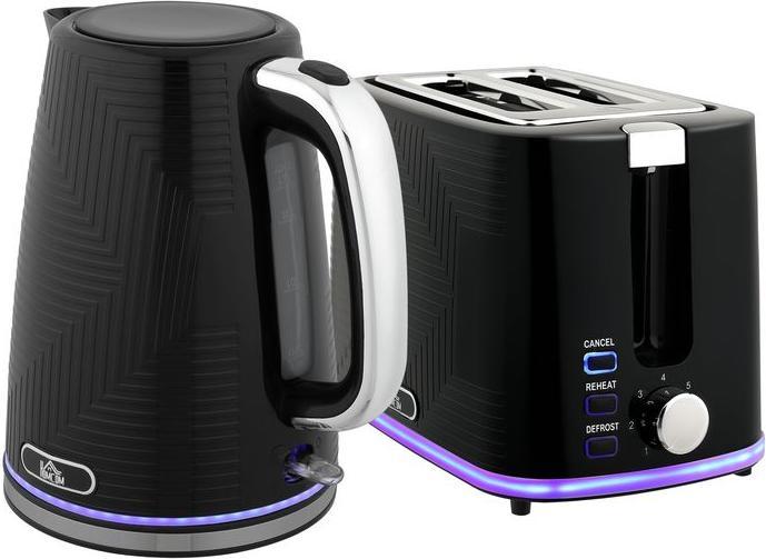 Swisshandel24 Wasserkocher- und Toaster-Set, 2200W, 7 Bräunungsstufen, Krümelfach, Schwarz (1.70 l)