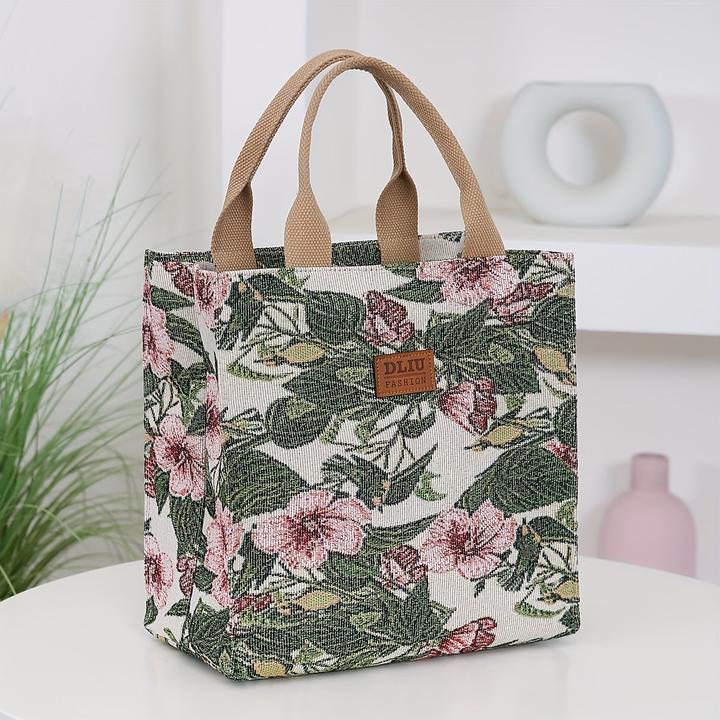 Actual product image Only-Bags.Store Vintage floral nylon tote bag with zip, foldable top handle handbag for commuting and travelling