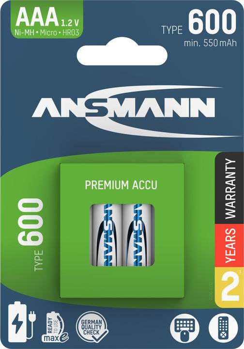 Image du produit Ansmann Batterie NiMH Micro AAA type 600 (min. 550 mAh) maxE (4 pcs, AAA, 550 mAh)